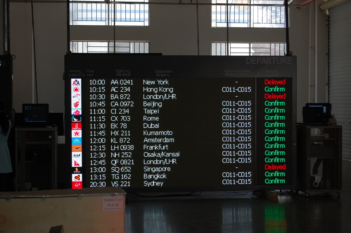 exposição de diodo emissor de luz da cor completa de 1200*1200mm para a informação do voo do aeroporto